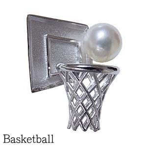 バスケット型パールブローチ バスケットボール バスケットメンズブローチ パール 真珠 バスケット