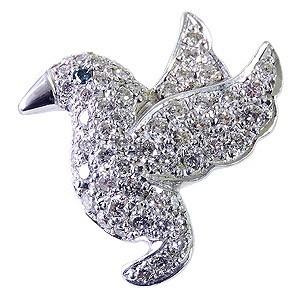 ブローチ ダイヤモンド ピンブローチ ブルーダイヤ 鳥 メンズ ホワイト