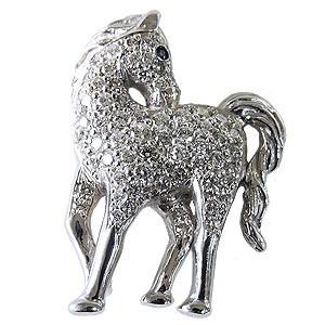 メンズ 馬 ラペルピン ダイヤモンド サファイア 午 男性用ブローチ