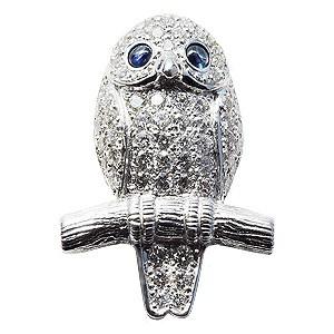 メンズ男性用 フクロウブローチ 梟 ふくろう ダイヤモンド サファイア