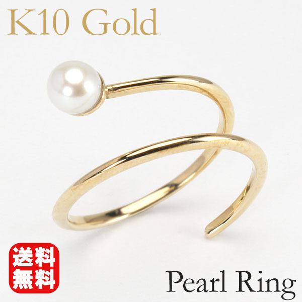 イエローゴールド 指輪 真珠 パール リング ピンキーリング フリーサイズ k10 10k 10金 ...