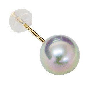 メンズ片耳 ピアス パール あこや本真珠 グレー系 18金 18k k18
