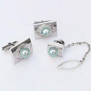 メンズ真珠 タイピン パール タイタック カフス あこや真珠 シルバー