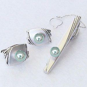 ネクタイピン タイバー カフス タイピン ホワイトゴールド 真珠