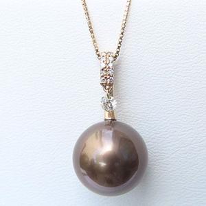 タヒチ黒蝶真珠 ペンダントネックレス ダイヤモンド パール 13mm