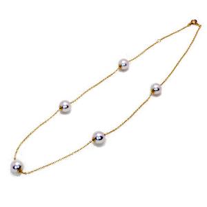 パール ネックレス ステーションネックレス k18 ホワイトゴールド 本