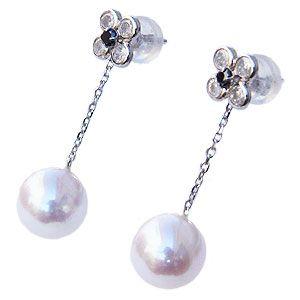 パールピアス 真珠パール ピアス あこや本真珠 8-8.5mm ダイヤモンド