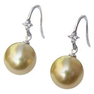 パール ピアス 18金 真珠 ゴールデンパール 南洋白蝶真珠 11mm  