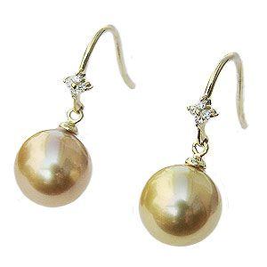 パール ピアス 18金 18k 真珠 真珠 南洋白蝶真珠 ゴールド系 直径10mm