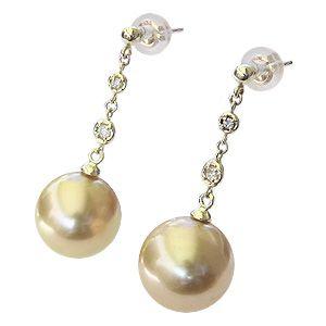 パール ピアス 18金 18k 真珠 ゴールデン 南洋白蝶真珠 ゴールド系