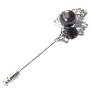 ブローチ 花 パール 真珠 ブラックパール タヒチ黒蝶真珠 10mm 白蝶貝