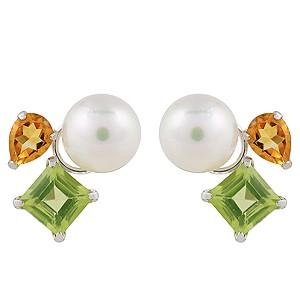 パールピアス 18金 パール ピアス 真珠 ペリドット シトリン ホワイト