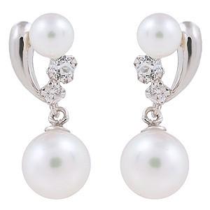 パール ピアス 18金 18k 真珠 あこや本真珠 3連 アメリカン ピンク