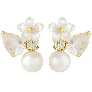 パール ピアス 18金 18k 真珠 ダイヤモンド ホワイトシェル 白蝶貝  