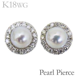 ピアス　真珠　パール　9mm ダイヤ　K18WG ダイヤ パール ピアス 18金 18k 普段使い 真珠 大珠 9mm あこや本真珠