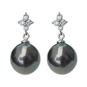 タヒチ黒蝶真珠パールピアス9mmグリーンカラーK18製