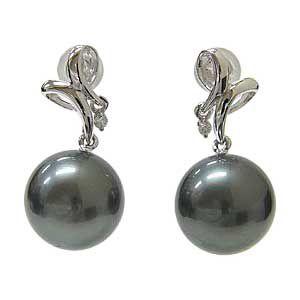 パール ピアス 18金 18k タヒチ黒蝶真珠 ダイヤモンド グリーン系 12mm