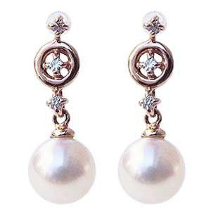 パール ピアス あこや本真珠 ダイヤモンド k18 18金 18k ピンク