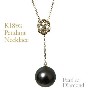 タヒチ黒蝶真珠 ペンダントネックレス ダイヤモンド パール 13mm