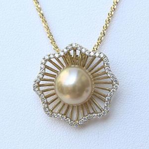 パール 真珠ペンダントネックレス 南洋真珠 ダイヤモンド 一粒ダイヤ