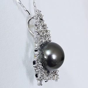 タヒチ黒蝶真珠 ペンダントネックレス ダイヤモ...の詳細画像3
