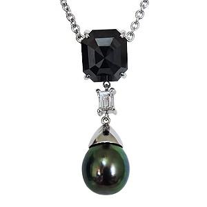 タヒチ黒蝶真珠 ペンダントネックレス ダイヤモンド パール 13mm