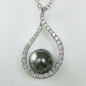 黒真珠 ブラックパール ペンダント ネックレス タヒチ黒蝶真珠 11mm