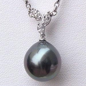 タヒチ黒蝶真珠 ペンダントネックレス ダイヤモンド パール 12mm k18
