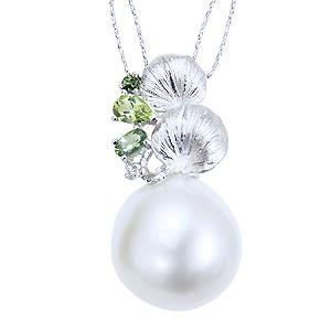 パール 真珠 ネックレス 南洋白蝶真珠 バロック 18mm ダイヤモンド k18  