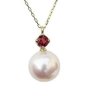 真珠 ネックレス あこや本真珠 8mm ガーネット 1月誕生石 k18