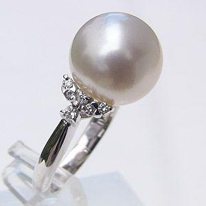 真珠 リング 指輪 南洋白蝶真珠 ダイヤモンド プラチナ ピンクホワイト