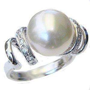 パール 指輪 真珠 リング 南洋白蝶真珠 ダイヤモンド0.16ct k18