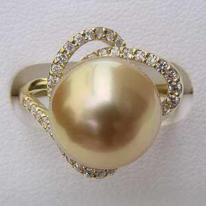 パール 指輪 真珠 リング 南洋白蝶 ダイヤモンド ゴールド系 12mm 18金