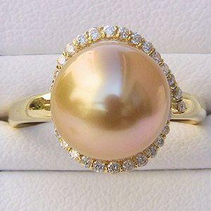 パール 指輪 真珠 リング 南洋白蝶真珠 ゴールド系 10mm k18 ゴールド