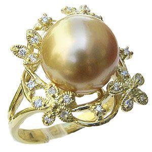 パール 指輪 真珠 リング 南洋白蝶真珠 ゴールド系 12mm ゴールド k18