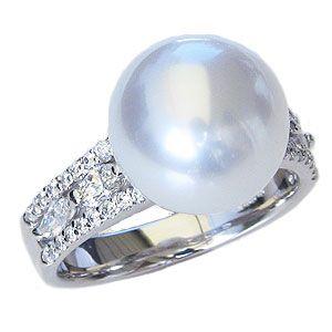 パール 指輪 真珠 リング 真珠 指輪 リング 南洋真珠パール pt900 プラチナリング ダイヤモ...
