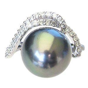 ♥大粒黒真珠♥ダイヤリング パール リング レディース 真珠リング 指輪 黒真珠18金 k18 ホワイト