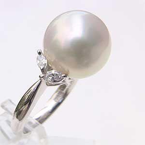 パール 指輪 真珠 リング 南洋白蝶真珠 ダイヤモンド0.16ct k18