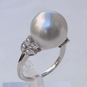 パール 指輪 真珠 リング 南洋白蝶真珠 ダイヤモンド0.09ct プラチナ