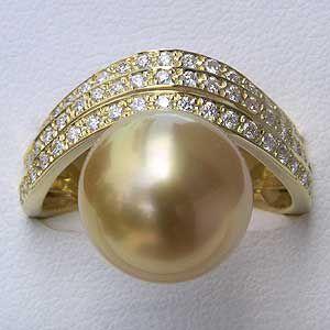 パール 指輪 真珠 リング 南洋白蝶真珠 k18 ダイヤモンド ゴールド系