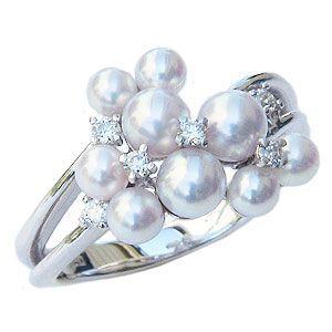 パール リング 普段使い 真珠指輪 プラチナ 本真珠 オーロラ花珠真珠