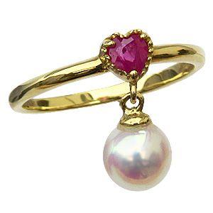 K18ルビーパールリング パールリング 普段使い パール リング k18 18金 真珠 ルビー ゴールド