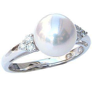 パール 指輪 真珠 リング 南洋白蝶真珠 ダイヤモンド ピンクホワイト系