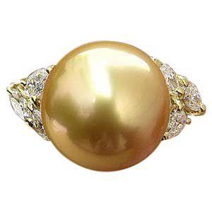 パール 指輪 真珠 リング ダイヤモンド ゴールド系 13mm 18金 k18 南洋