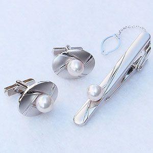 真珠 パール タイバー カフス セット あこや本真珠 7-7.5mm メンズ ジュエリー 人気 プレ...