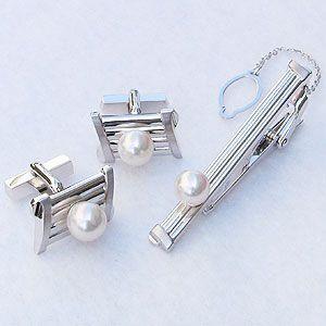 真珠 パール タイバー カフス セット あこや本真珠 7-7.5mm メンズ ジュエリー 人気 プレ...