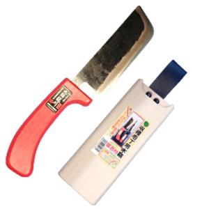 玉日本 日本製 本鍛造 白菜収穫包丁 曲刃 135mm 片刃 押切用 赤柄