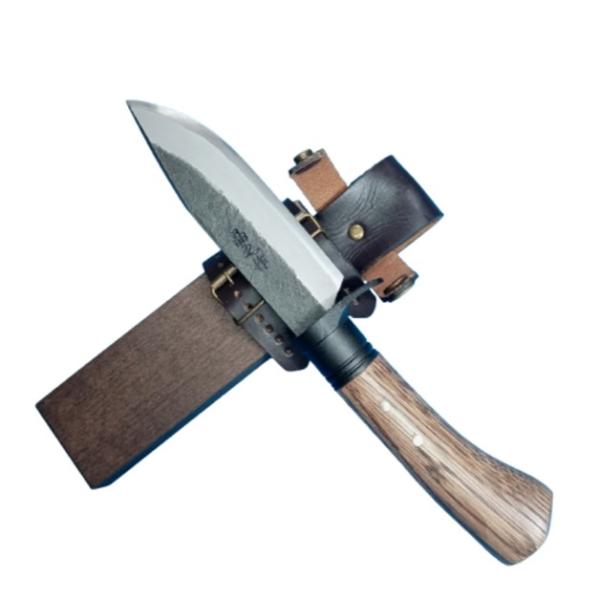 土佐打刃物　晶之作　白鋼　小型和式ナイフ　両刃　剣鉈120ｍｍ　黒鎚目　ツバ付口金付　木鞘付　山鉈　...