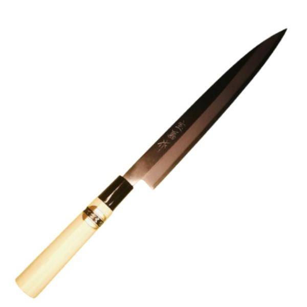 日本製　越前打刃物　宝馬　磨　鋼付　柳刃包丁240ｍｍ　シノギ朴柄　刺身包丁　626252
