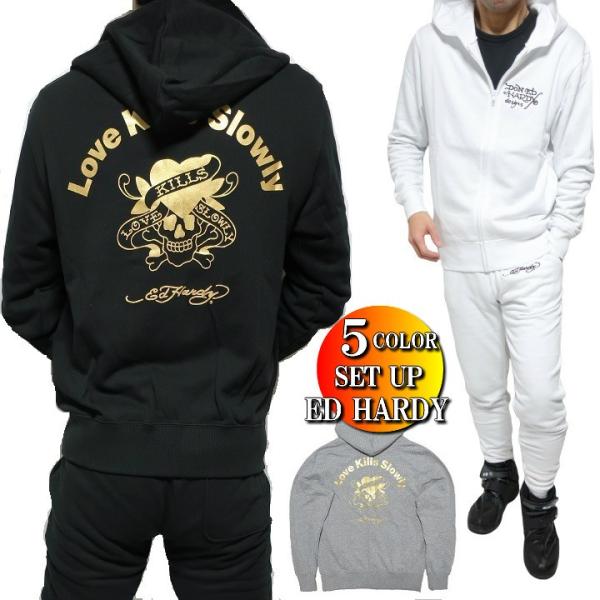 エドハーディー ed hardy セットアップ メンズ/レディース パーカー 薄手 ゴールド/スカル...
